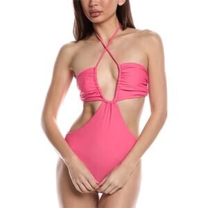 Ramy Brook NWT Sofia One Piece Swimsuit Pink Size XS Halter Cutout Ruched Deep-V